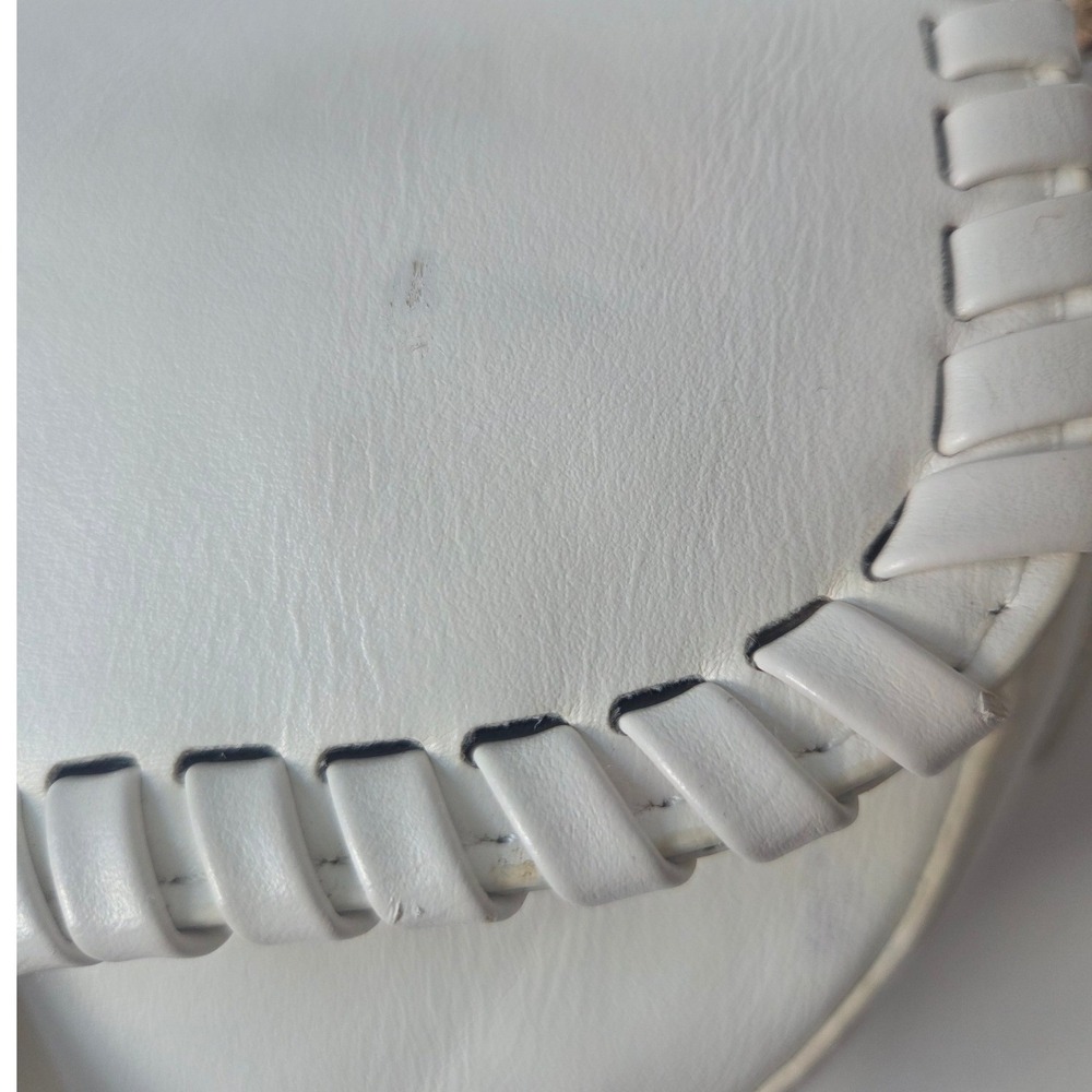 White Saddle Bag Shoulder Bag Woven Trim Top Handle - Picture 2 of 8
